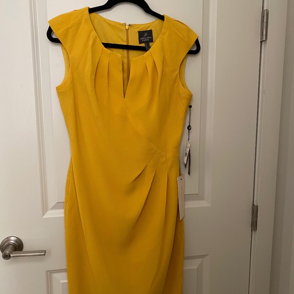 Adrianna Papell Marigold Yellow Shift Dress Ruched Waist